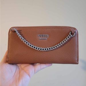 Guess brown cognac long wallet clutch NWT